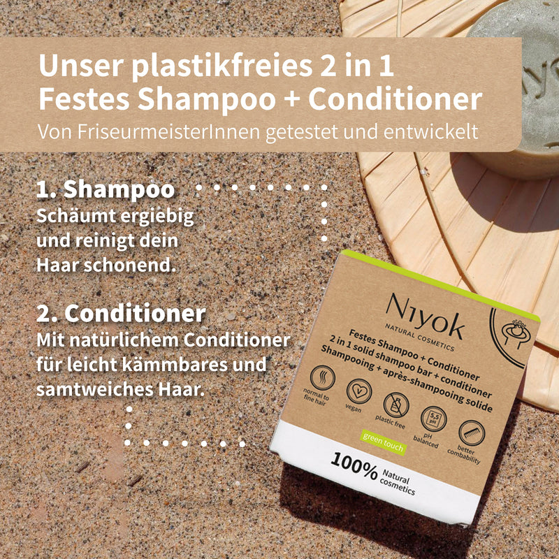 Limited Edition: 2 in 1 festes Shampoo + Conditioner - Green touch + Sisalsäckchen