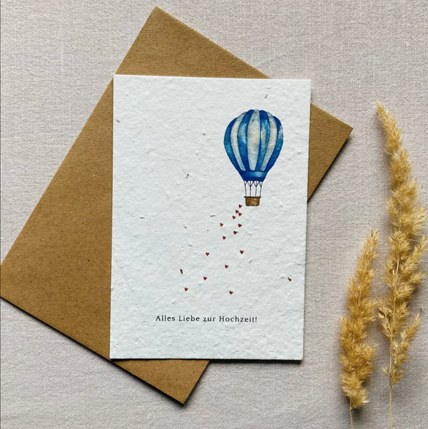 Einpflanzbare Hochzeitskarte | Glückwunschkarte zur Hochzeit | Samenkarte | Heißluftballon
