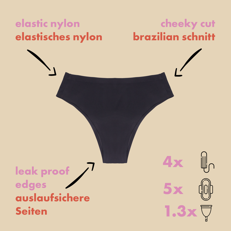 dais period underwear, black, seamless, leak proof, shaping, organic cotton